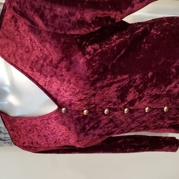 Vintage Brett Alixander Maroon Velvet Gold Button Dress Women 12 - Picture 2 of 8